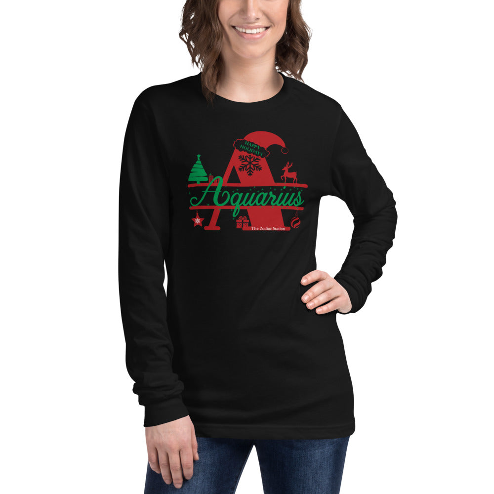 Aquarius Zodiac Christmas Long Sleeve Shirt Letter The Zodiac Station