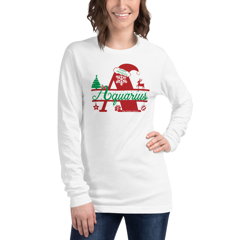 Aquarius Zodiac Christmas Long Sleeve Shirt Letter The Zodiac Station