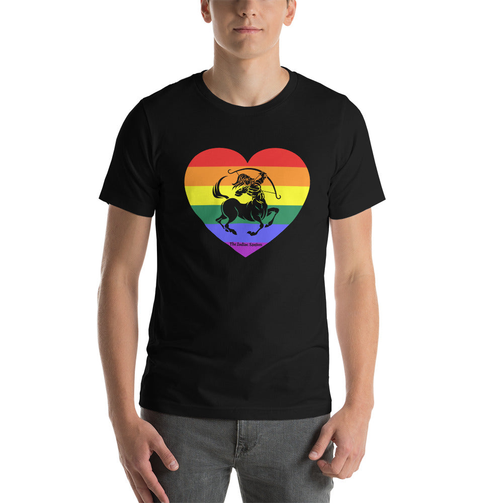 Sagittarius Zodiac T-Shirt Unisex LGBTQ+ Rainbow heart The Zodiac Station