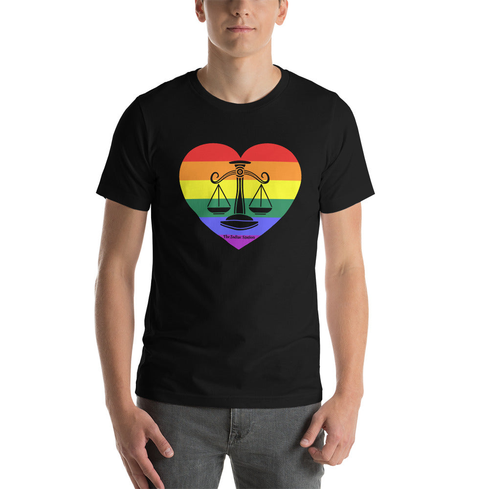 Libra Zodiac T-Shirt Unisex LGBTQ+ Rainbow heart The Zodiac Station