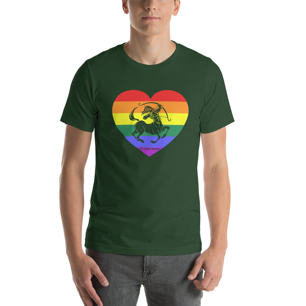 Sagittarius Zodiac T-Shirt Unisex LGBTQ+ Rainbow heart The Zodiac Station