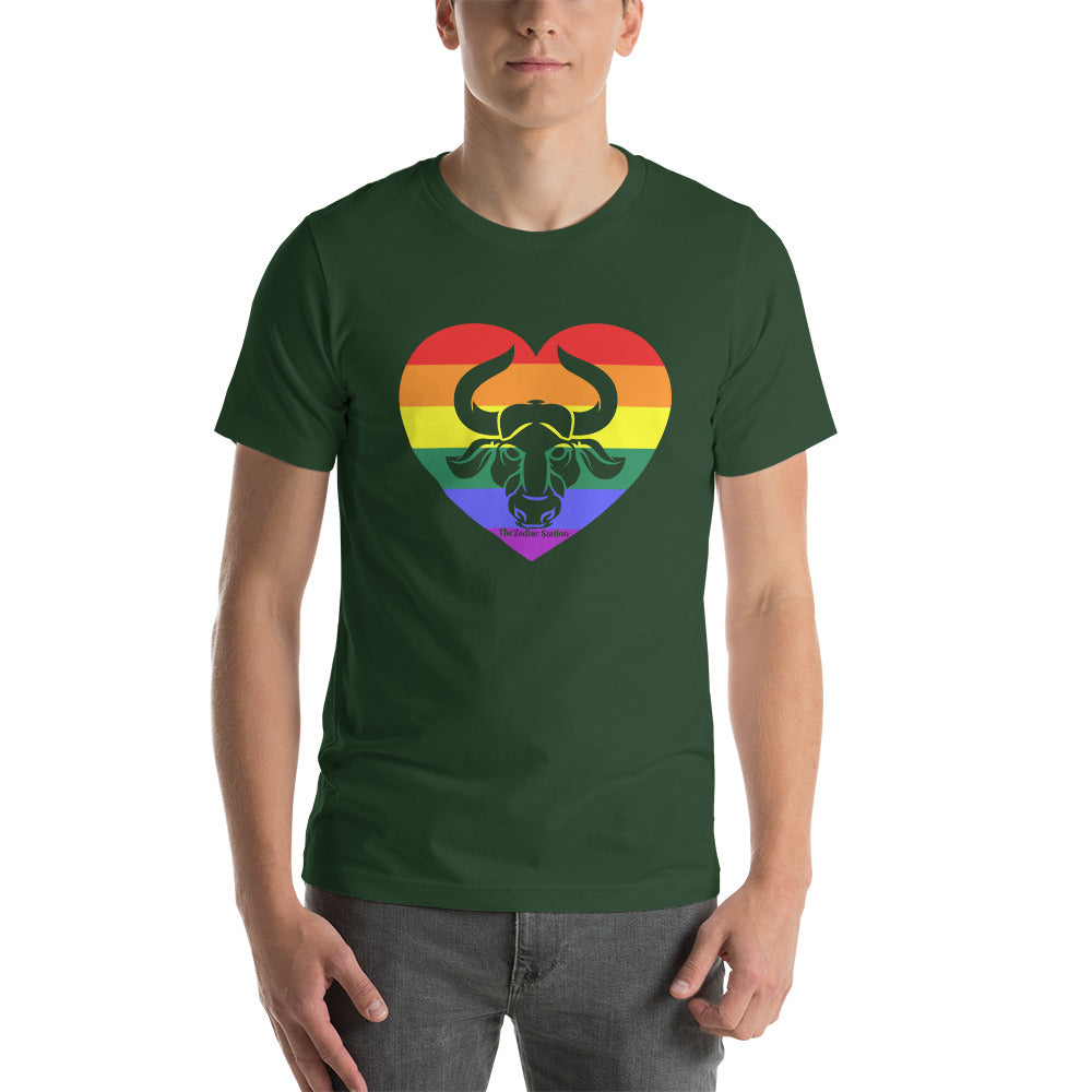 Taurus Zodiac T-Shirt Unisex LGBTQ+ Rainbow heart The Zodiac Station