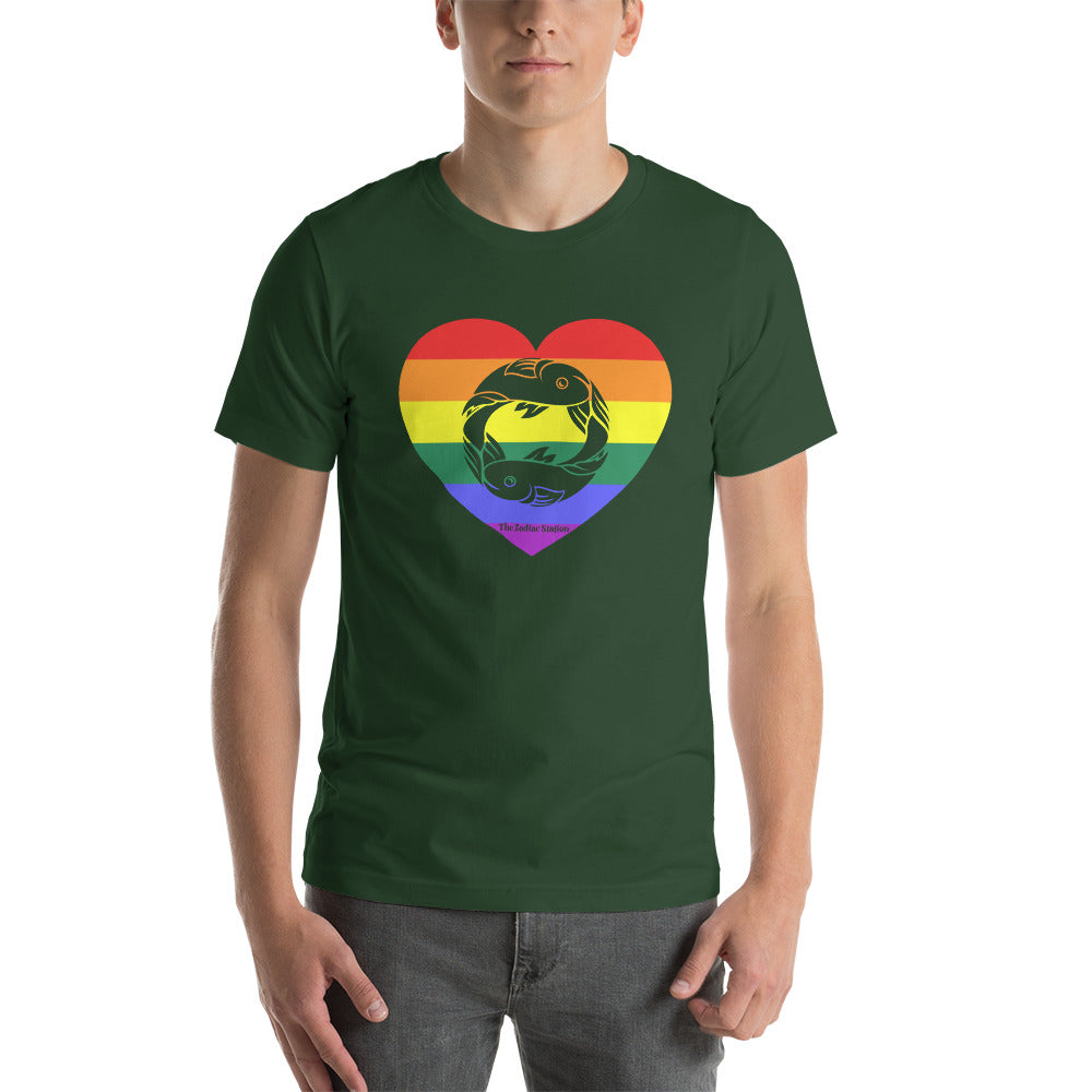 Pisces Zodiac T-Shirt Unisex LGBTQ+ Rainbow heart The Zodiac Station