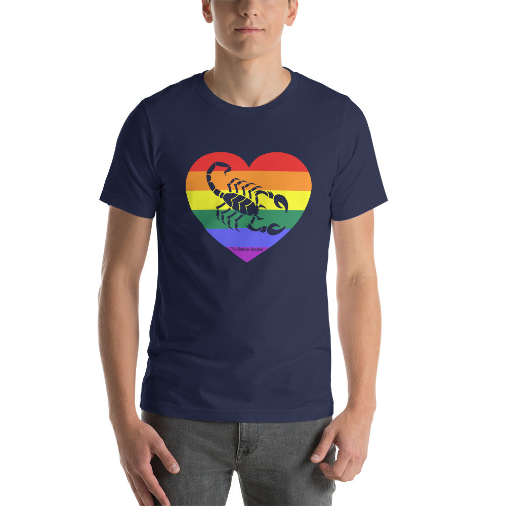 Scorpio Zodiac T-Shirt Unisex LGBTQ+ Rainbow heart The Zodiac Station