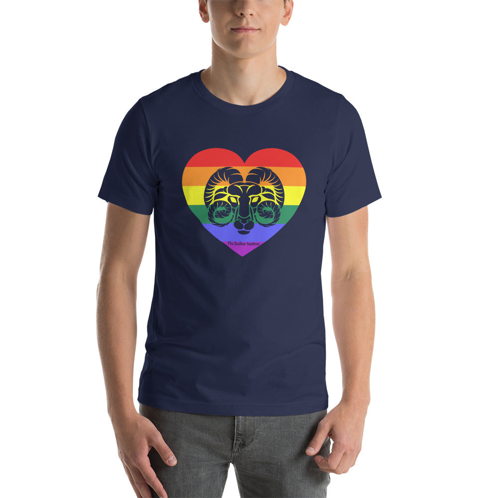 Aries Zodiac T-Shirt Unisex LGBTQ+ Rainbow heart The Zodiac Station