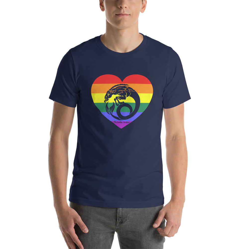 Capricorn Zodiac T-Shirt Unisex LGBTQ+ Rainbow heart The Zodiac Station