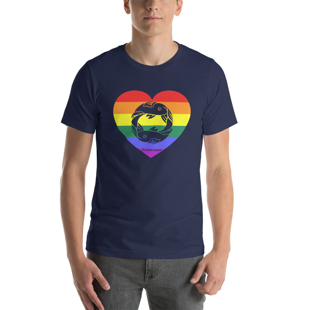 Pisces Zodiac T-Shirt Unisex LGBTQ+ Rainbow heart The Zodiac Station