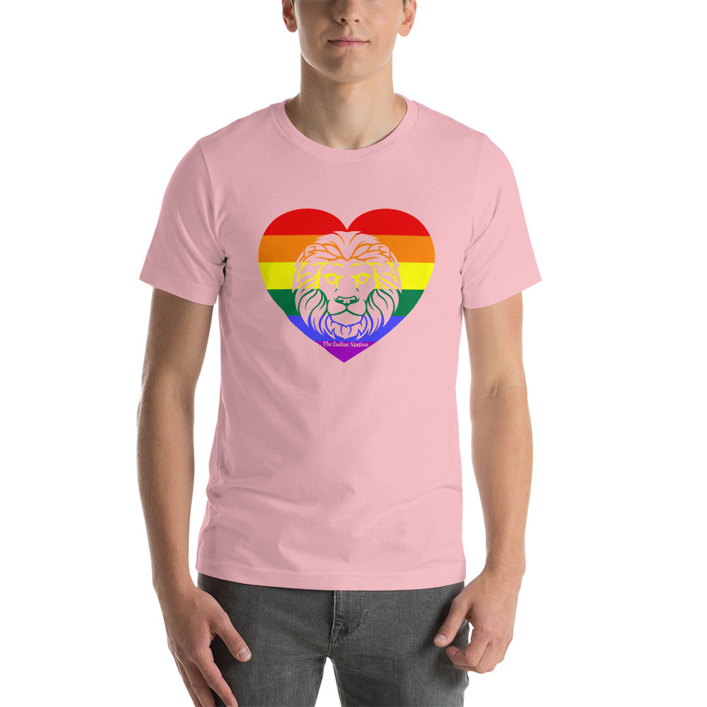 Leo Zodiac T-Shirt Unisex LGBTQ+ Rainbow heart The Zodiac Station