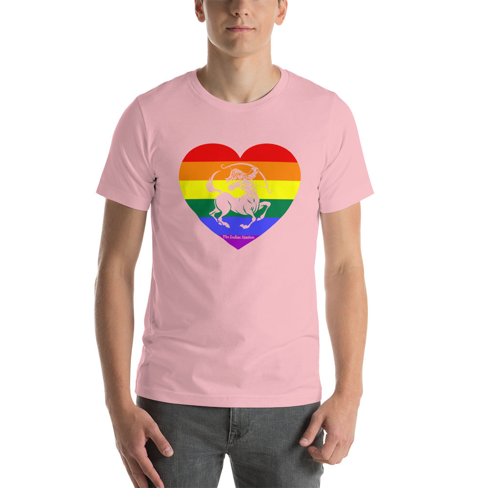 Sagittarius Zodiac T-Shirt Unisex LGBTQ+ Rainbow heart The Zodiac Station