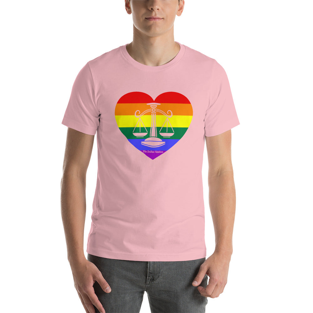 Libra Zodiac T-Shirt Unisex LGBTQ+ Rainbow heart The Zodiac Station