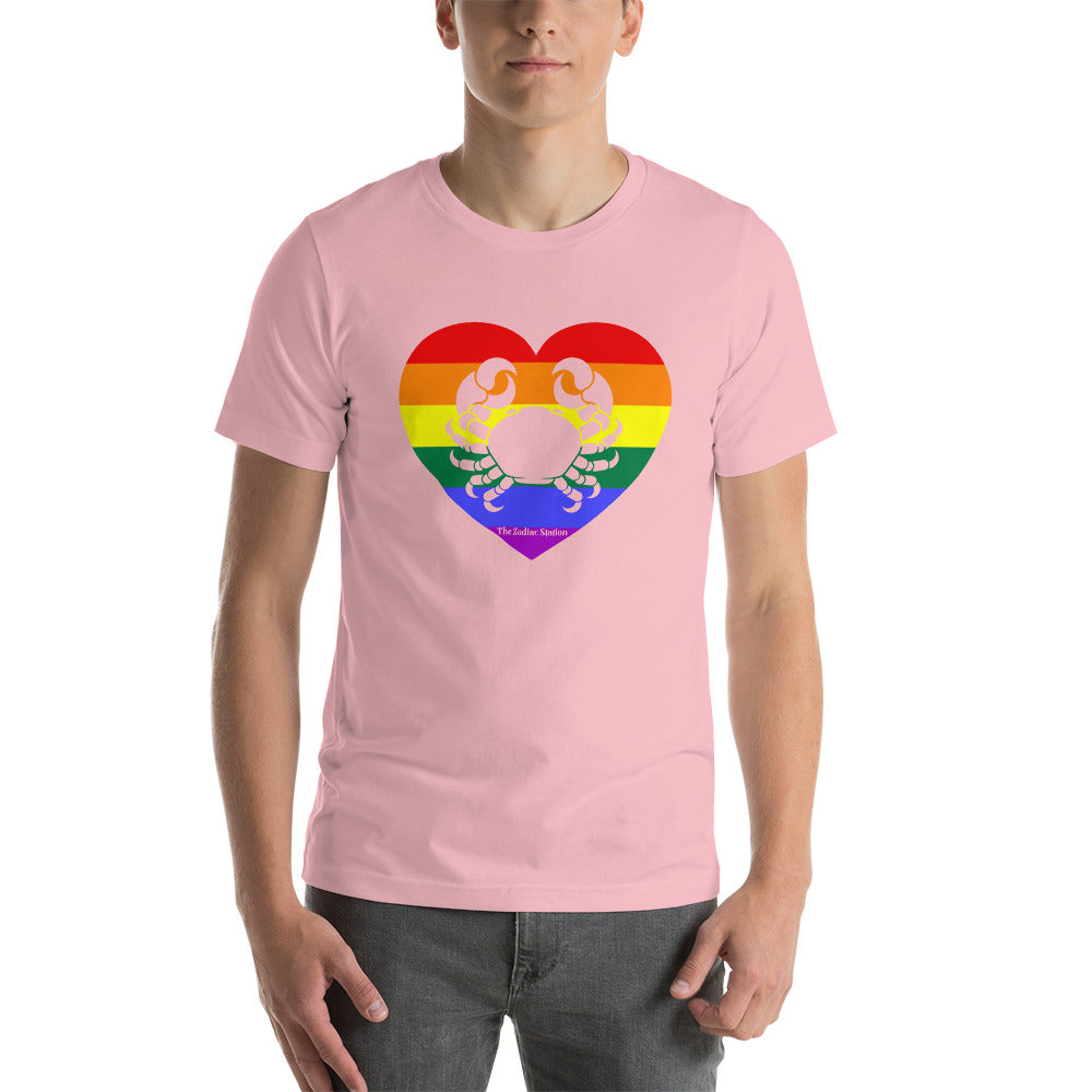 Cancer Zodiac T-Shirt Unisex LGBTQ+ Rainbow heart The Zodiac Station