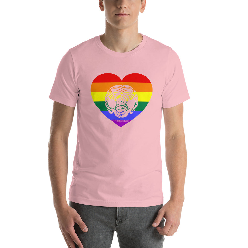 Gemini Zodiac T-Shirt Unisex LGBTQ+ Rainbow heart The Zodiac Station