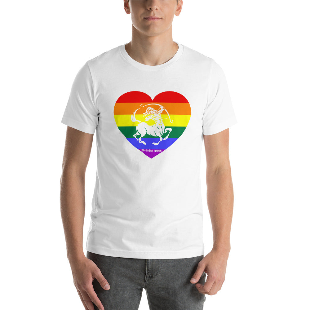 Sagittarius Zodiac T-Shirt Unisex LGBTQ+ Rainbow heart The Zodiac Station