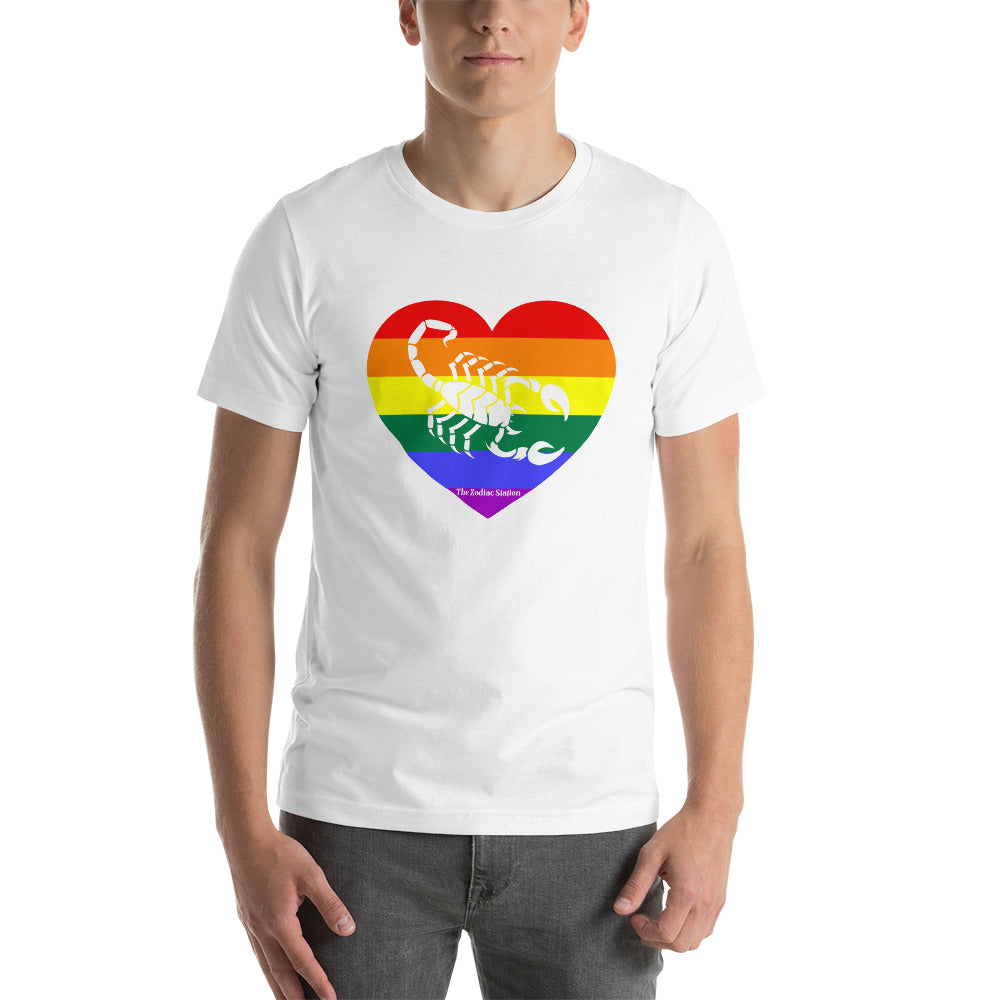 Scorpio Zodiac T-Shirt Unisex LGBTQ+ Rainbow heart The Zodiac Station