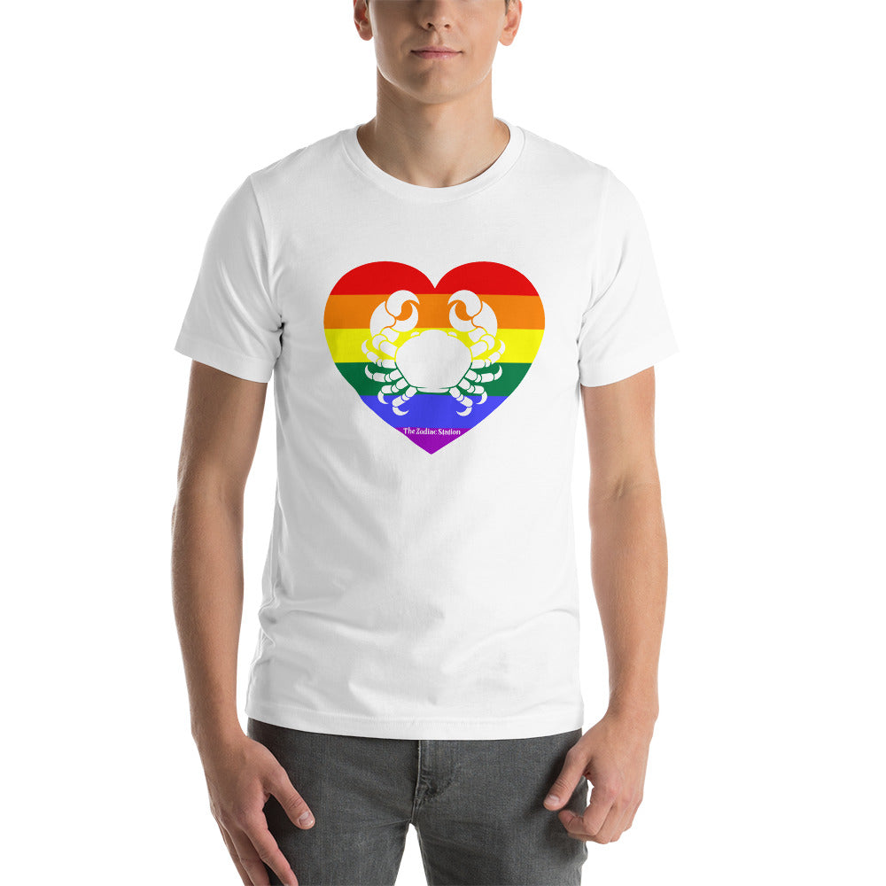 Cancer Zodiac T-Shirt Unisex LGBTQ+ Rainbow heart The Zodiac Station