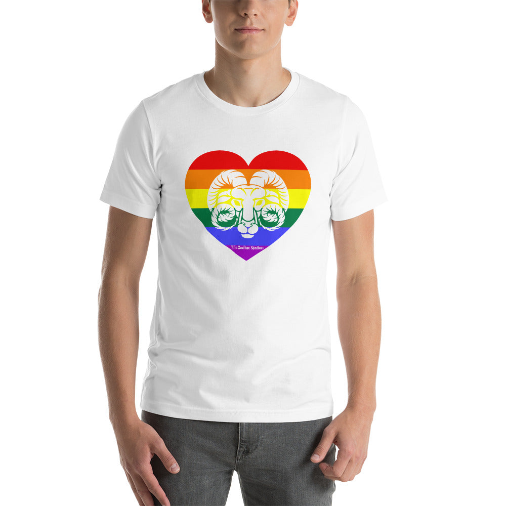 Aries Zodiac T-Shirt Unisex LGBTQ+ Rainbow heart The Zodiac Station