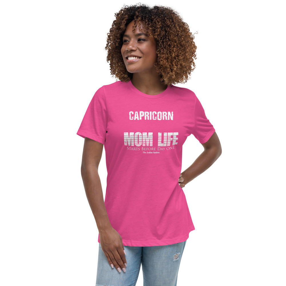 Capricorn Zodiac T-Shirt Women's Relaxed Mom Life The Zodiac Station