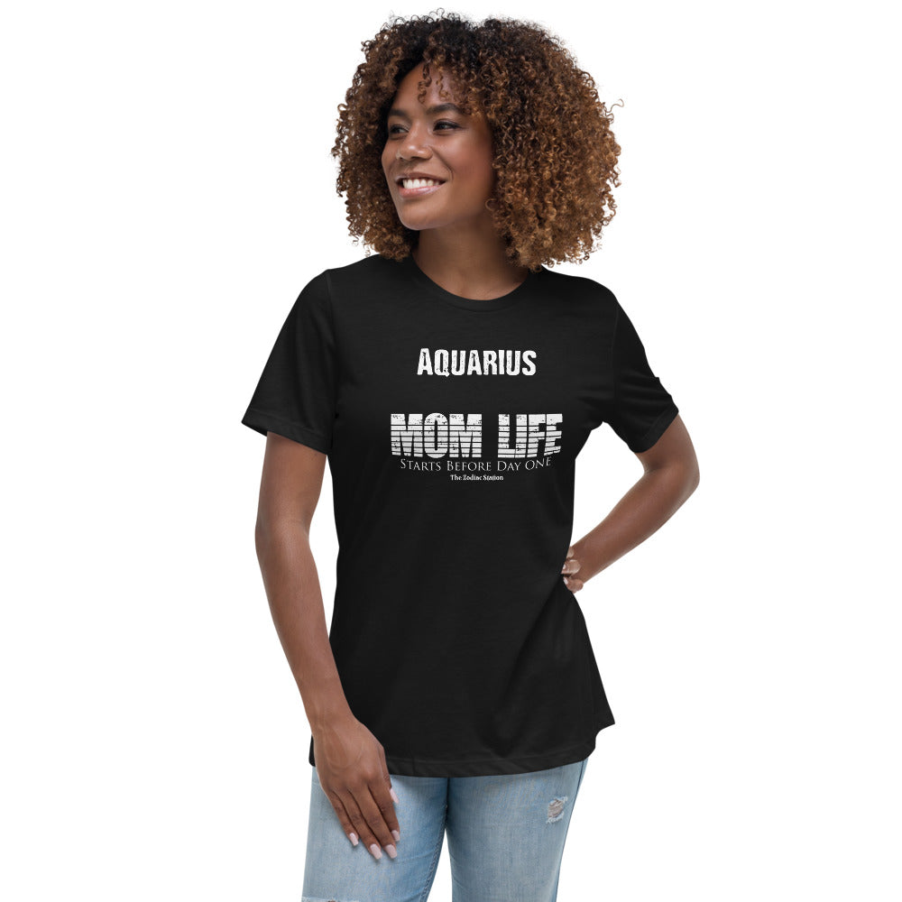 Aquarius Zodiac T-Shirt Women's Relaxed Mom Life The Zodiac Station