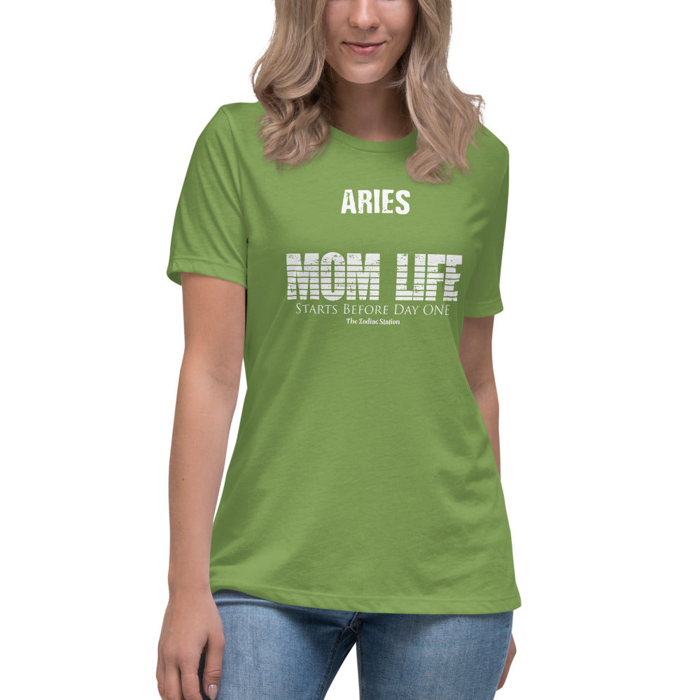 Aries Zodiac T-Shirt Women's Relaxed Mom Life The Zodiac Station