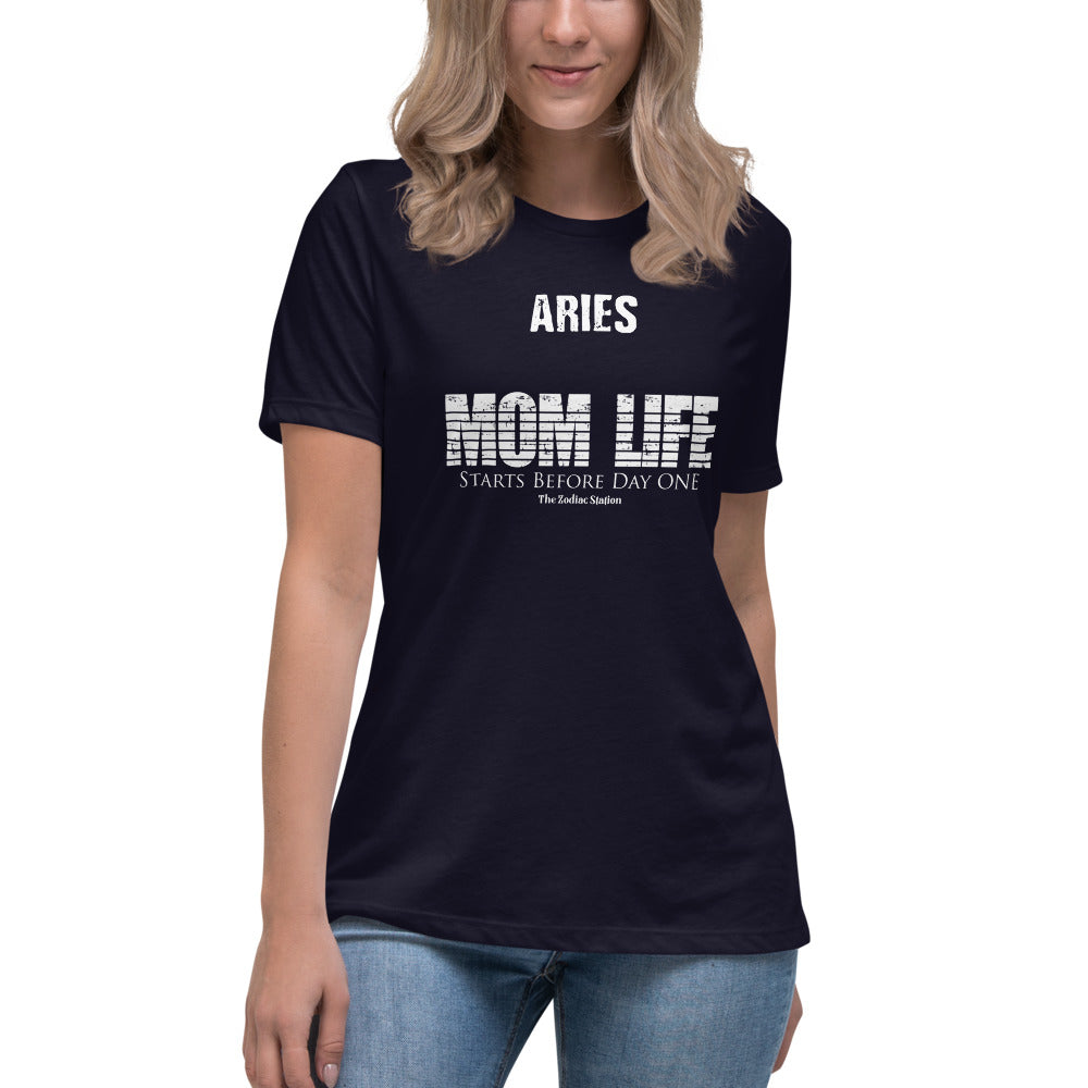 Aries Zodiac T-Shirt Women's Relaxed Mom Life The Zodiac Station